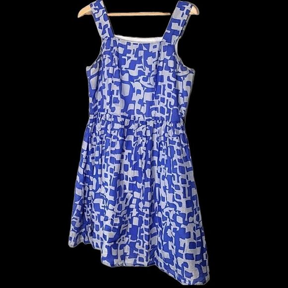 Vintage Dresses & Skirts - Vintage Square Neck Blue And Grey Fully Lined Cotton Sundress size 10